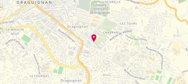 Plan de Pôle emploi de Draguignan, Quartier Chabran<br />
105 Place du 7e Bataillon de Chasseurs Alpins, 83300 Draguignan