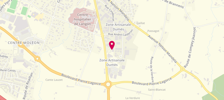 Plan de Pôle emploi de Langon, Zone Industrielle de Dumes<br />
22 E Route de Bazas, 33213 Langon