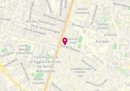 Plan de Pôle emploi de Reims - Jeanne d'Arc, 1 Rue des Thiolettes, 51100 Reims