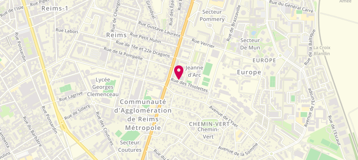 Plan de Pôle emploi de Reims - Jeanne d'Arc, 1 Rue des Thiolettes, 51100 Reims
