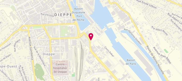 Plan de Pôle emploi de Dieppe, 7 Rue de l'Entrepôt, 76202 Dieppe