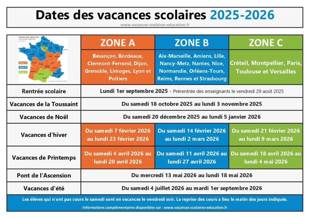 Quelles sont les dates des vacances scolaires 2025 2026 en Corse et dans les DOM TOM 1