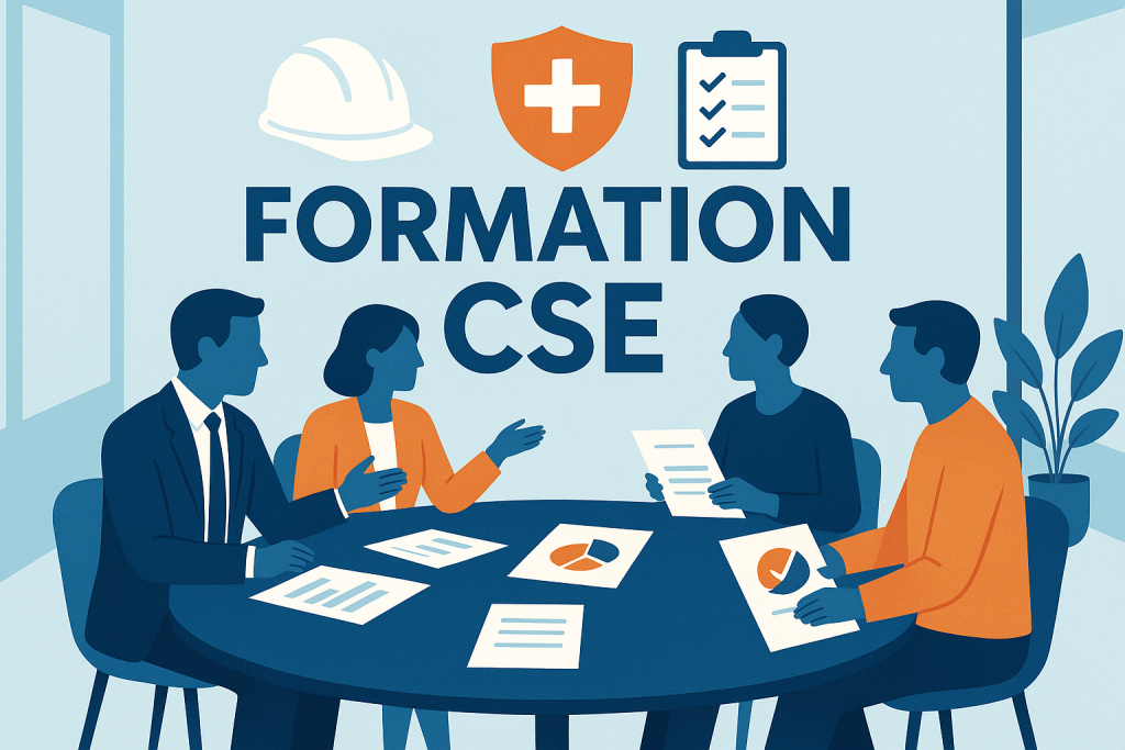 Illustration d une Formation CSE en salle de reunion sur la sante et la securite au travail