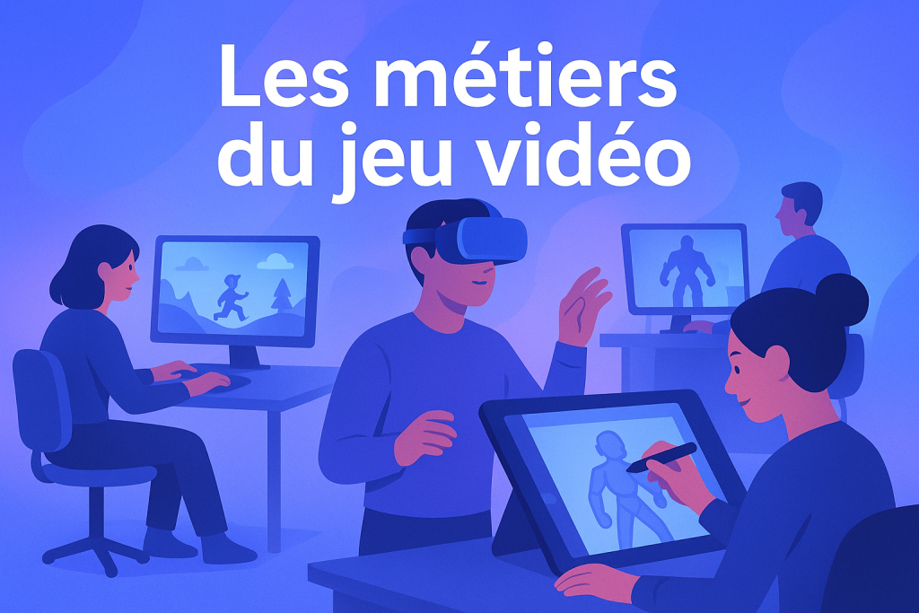 Illustration studio créatif sur les métiers du jeu vidéo