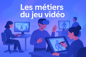 Illustration studio créatif sur les métiers du jeu vidéo