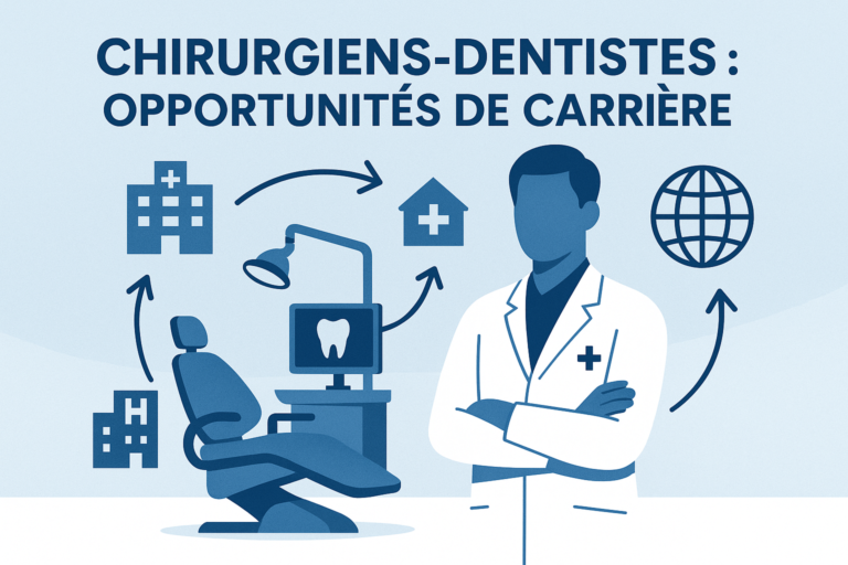 Illustration des opportunités de carrière chirurgien-dentiste en cabinet, à l’hôpital et à l’international