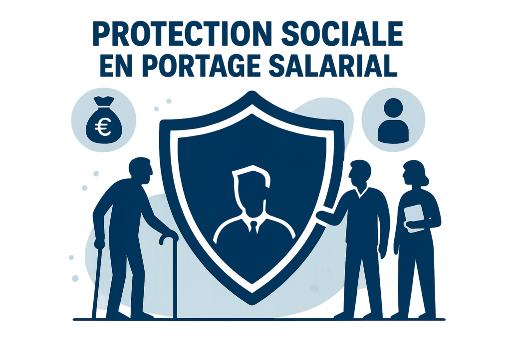 Illustration Protection sociale portage salarial avec bouclier retraite sante chomage